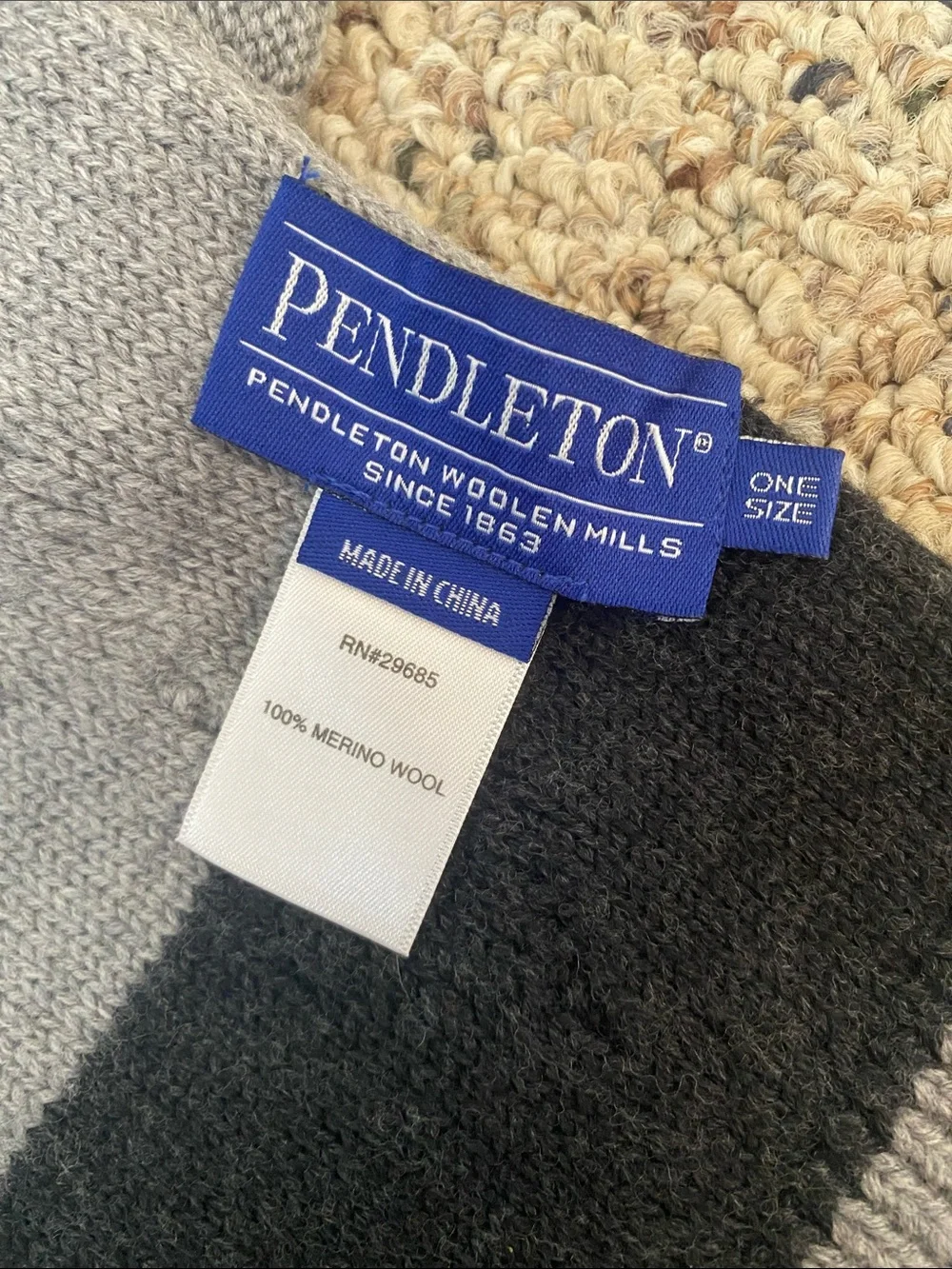 Pendleton 100% Merino Wool Grey Gray Striped Scarf Cable Knit